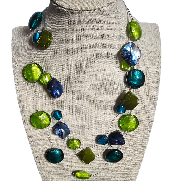 Boutique New floating multistrand Murano / Venetian glass beaded necklace - Picture 2 of 7